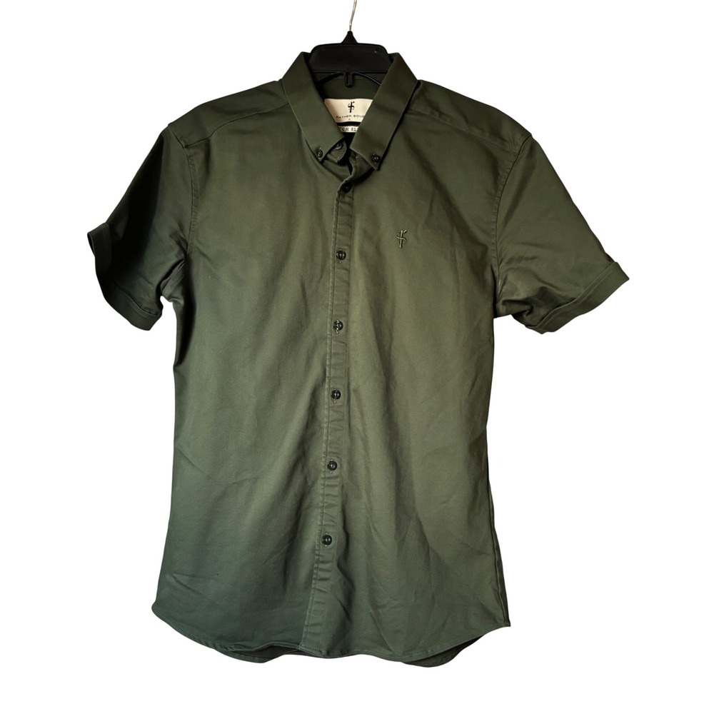Father Sons Stretch Slim Fit Short Sleeve Button Down Shirt Mens Size Lg Green